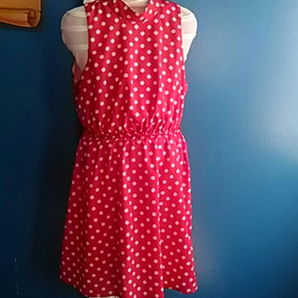 Red ad white dot dress